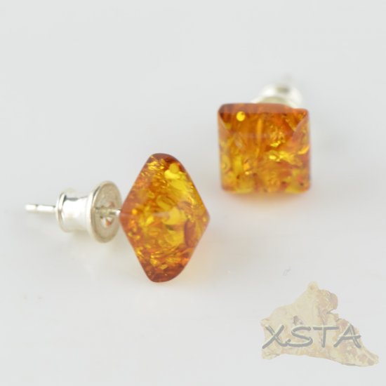 Stud amber earrings with silver 925